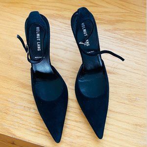 HELMUT LANG Elegant Black Suede  Ankle Strap Stilleto Pumps